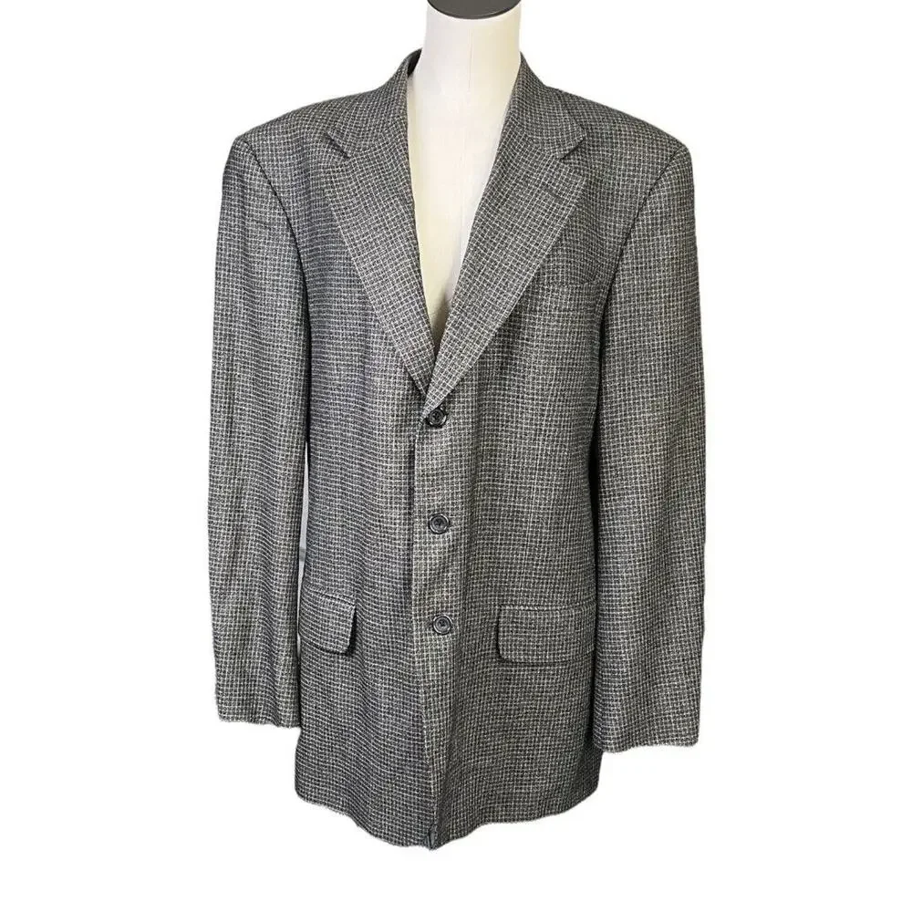 Oscar De La Renta Menswear Silk and Wool Blend Tweed Print Blazer 3 Button 42L